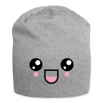 Kawaii Lachgesicht Augen Gesicht Emoji Emoticon - Jersey-Beanie - Grau meliert - Vorne