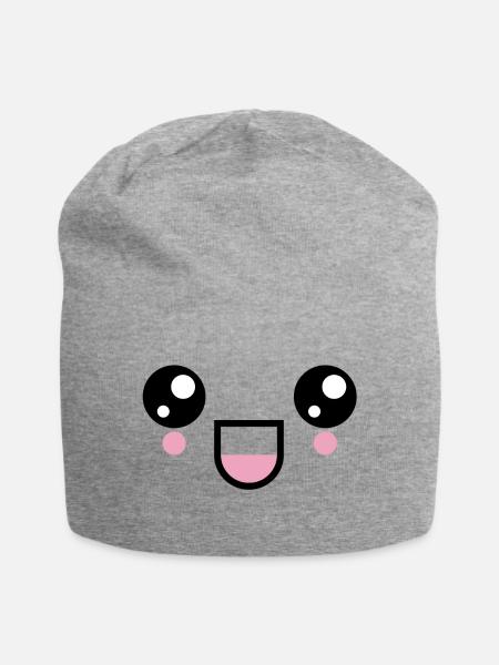 Kawaii Lachgesicht Augen Gesicht Emoji Emoticon - Jersey-Beanie - Grau meliert