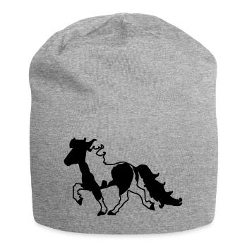 Islandpferd Schecke verspielt  - Jersey-Beanie - Grau meliert - Vorne