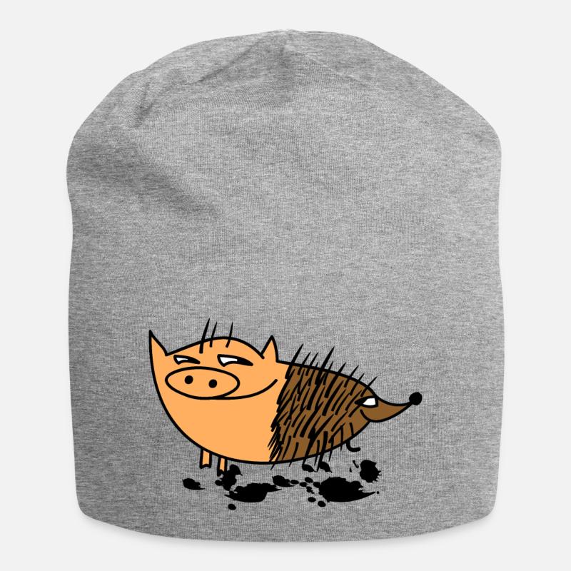 Schwein und Igel -Schweinigel (b) - Jersey-Beanie - Grau meliert