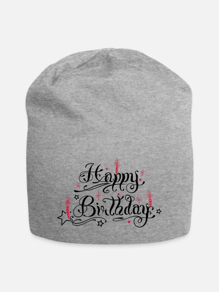 Joyeux anniversaire avec des bougies - Bonnet en jersey - gris chiné