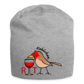 Rotkehlchen mit Rotwein (a) - Jersey-Beanie - Grau meliert - Vorne