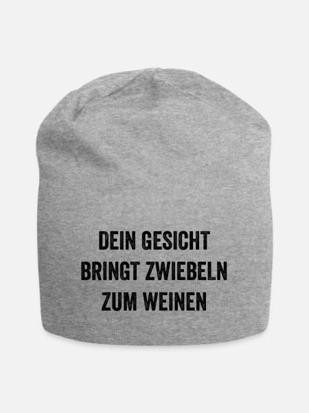 Lustiger Spruch über Gesicht und Zwiebeln - Jersey-Beanie - Grau meliert