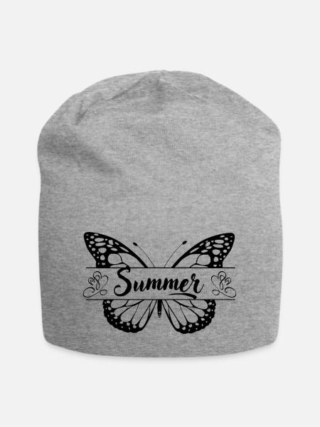 Sommer Motiv mit Schmetterling, Geschenk Frauen - Jersey-Beanie - Grau meliert