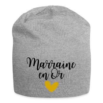 Marraine en Or idée cadeau pour baptême ou noël - Bonnet en jersey - gris chiné - Devant