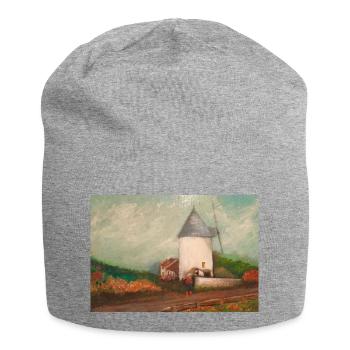 Weiße Mühle, Pferd, Landschaft, Malerei, Malerei - Jersey-Beanie - Grau meliert - Vorne