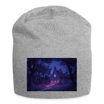 Poster Illustration Kirche in der Nacht - Jersey-Beanie - Grau meliert - Vorne