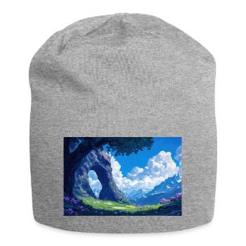 Berglandschaft Illustration Poster - Jersey-Beanie - Grau meliert - Vorne