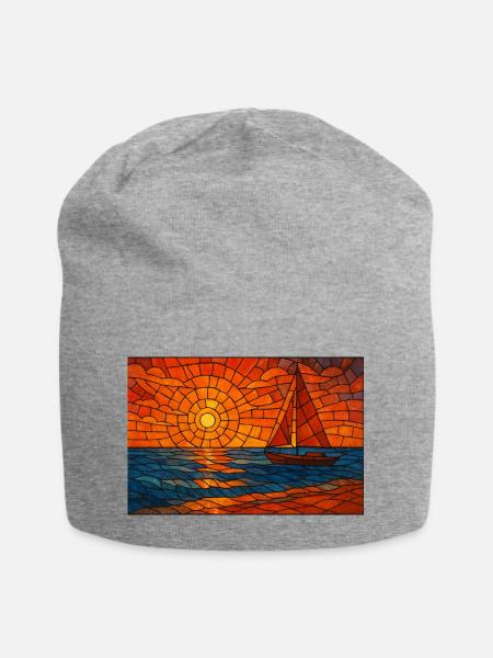 Stilvolles Segelboot im Sonnenuntergang – Glasmosa - Jersey-Beanie - Grau meliert