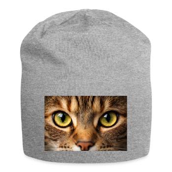Œil de chat en gros plan - Bonnet en jersey - gris chiné - Devant