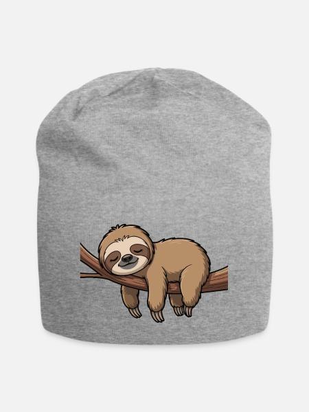 Schlafendes Faultier auf Ast - Jersey-Beanie - Grau meliert