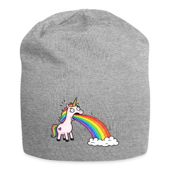 Einhorn spuckt Regenbogen in Wolken - Jersey-Beanie - Grau meliert - Vorne