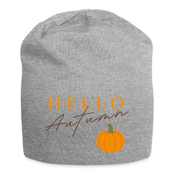 Bonjour Autumn | Motif de citrouille d’automne - Bonnet en jersey - gris chiné - Devant