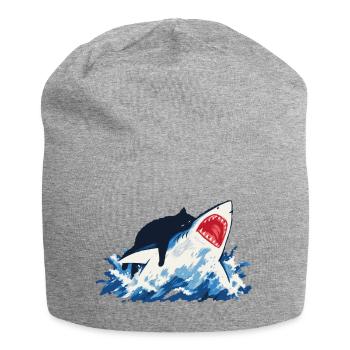 Cat Shark Ocean Humor - Jersey Beanie - heather grey - Front
