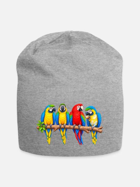 Vier Aras auf einem Ast - Jersey-Beanie - Grau meliert