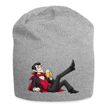 Eleganter Vampir, der ein Bier trinkt – gotischer Humor - Jersey-Beanie - Grau meliert - Vorne