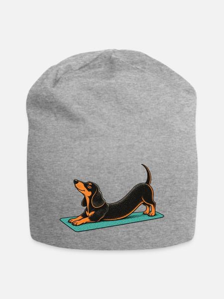 Dackel-Yoga auf Matte - Jersey-Beanie - Grau meliert