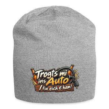 „Trogts mi ins Auto… 😂🚗“ - Jersey-Beanie - Grau meliert - Vorne