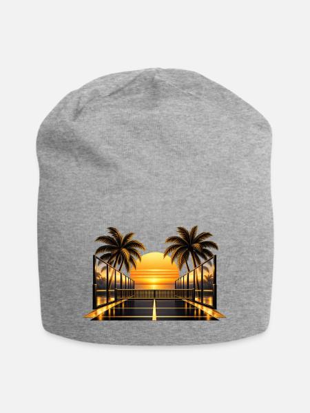 Sonnenuntergang am Palmendeck - Jersey-Beanie - Grau meliert