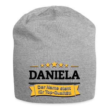 Daniela – Der Name steht für Top-Qualität! - Jersey-Beanie - Grau meliert - Vorne
