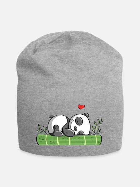 Pandabär träumt von Liebe - Panda - Pandas - Comic - Jersey-Beanie - Grau meliert