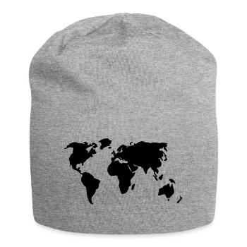 Weltkarte - Jersey-Beanie - Grau meliert - Vorne
