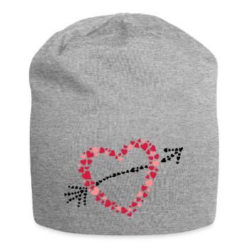 Grand coeur avec une flèche de nombreux cœurs. - Bonnet en jersey - gris chiné - Devant