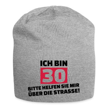 30. Geburtstag - Jersey-Beanie - Grau meliert - Vorne
