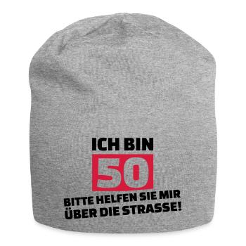 50. Geburtstag - Jersey-Beanie - Grau meliert - Vorne