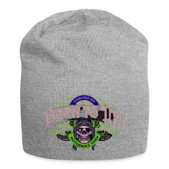Patch moto né pour vivre - Rose - Bonnet en jersey - gris chiné - Devant