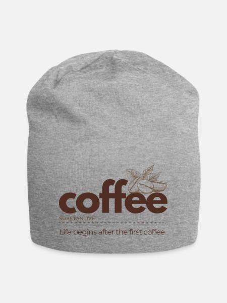 Coffee – Life Begins After the First Cup - Jersey-Beanie - Grau meliert