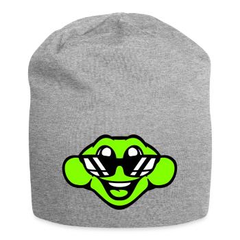 Frosch Kröte cool Sonnenbrille lacht glücklich süß - Jersey-Beanie - Grau meliert - Vorne