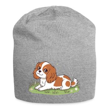 Welpenreiter in der Sonne auf Gras - Jersey-Beanie - Grau meliert - Vorne