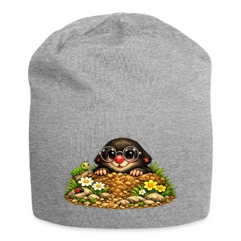 Cute mole with glasses - Jersey Beanie - heather grey - Front