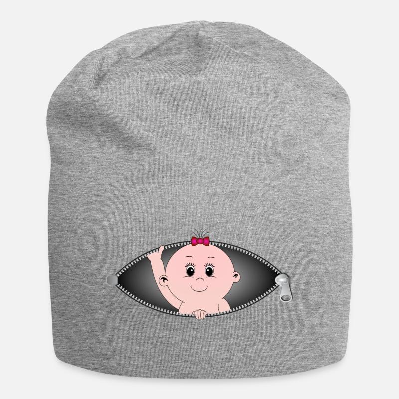 Fille sortant d'une poche zippée - Bonnet en jersey - gris chiné