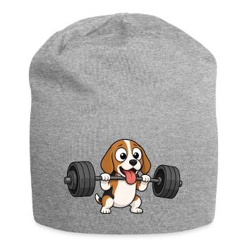 Beagle Dog Bodybuilding Weightlifting Comic - Jersey Beanie - heather grey - Front