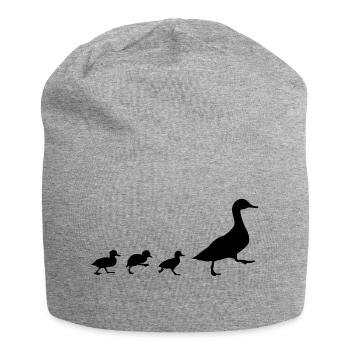 Enten, Ente mit 3 Küken (super günstig!) - Jersey-Beanie - Grau meliert - Vorne