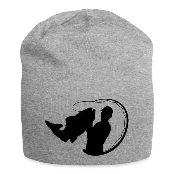 Fischer mit Angelrute und Fisch - Jersey-Beanie - Grau meliert - Vorne