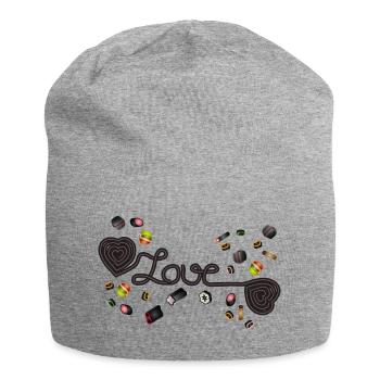 schwarze Lakritz Herzen als Schnecke gerollt. - Jersey-Beanie - Grau meliert - Vorne