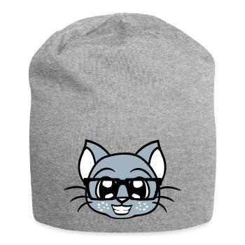 Smart Nerd Cat Horn-Rimmed Glasses Geek Kitten Glasses - Jersey Beanie - heather grey - Front