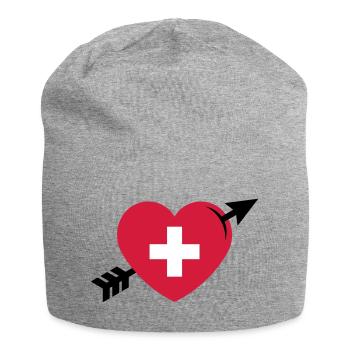 Heart - Swiss Cross Arrow (I Love Switzerland, 3C) - Jersey Beanie - heather grey - Front