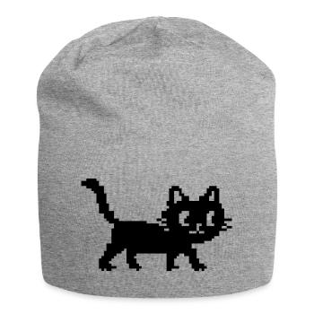 Cute Retro Pixel Cat – 8 Bit Gaming Cat - Jersey Beanie - heather grey - Front