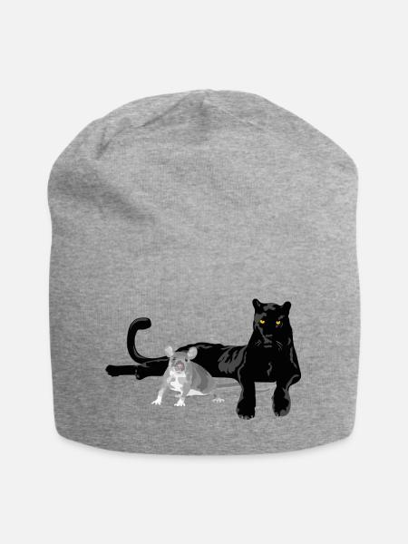 Schwarzer Panther und graue Maus Silhouette - Jersey-Beanie - Grau meliert