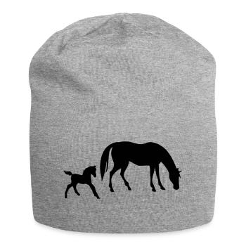 Pferd und Fohlen Design - Jersey-Beanie - Grau meliert - Vorne