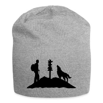 Wandern, Wanderer, Wolf und Berg - Jersey-Beanie - Grau meliert - Vorne