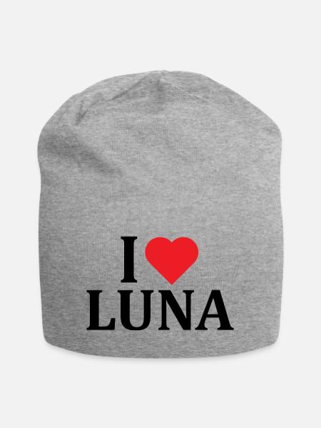 Name T-Shirt I love Moon T-Shirt Geschenkidee - Jersey-Beanie - Grau meliert