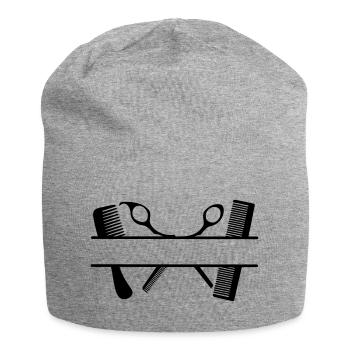 Zwei Kämme und Scheren Textbanner - Jersey-Beanie - Grau meliert - Vorne