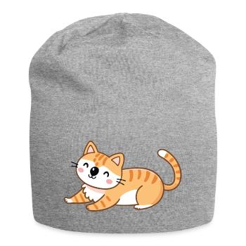 Chaton orange en pose détendue - Bonnet en jersey - gris chiné - Devant