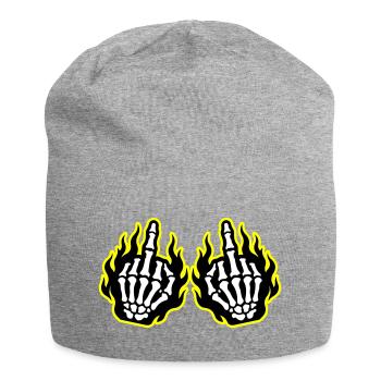 Skelett Mittelfinger Hände Flammen Gelb - Jersey-Beanie - Grau meliert - Vorne