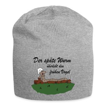 Der späte Wurm - Jersey-Beanie - Grau meliert - Vorne